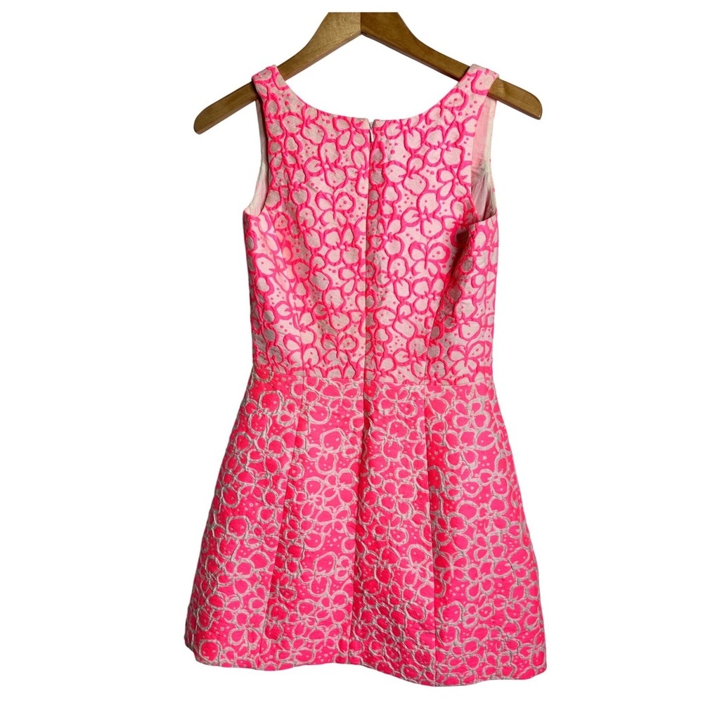 LILLY PULITZER Neon Pink White Floral Jacquard Fit and Flare Dress Size 4 Mini - Picture 7 of 12
